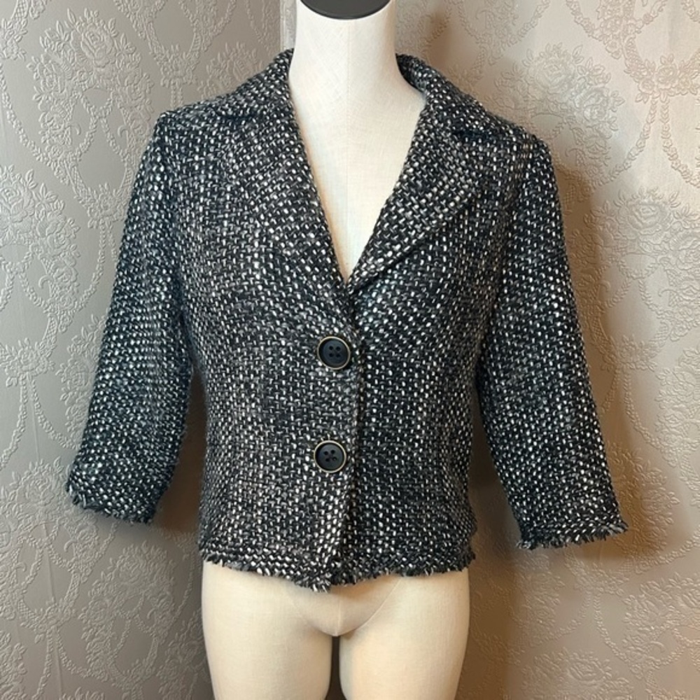 Cabi Tweed Blazer Jacket Womens Size S Black Gray 3/4 Sleeve Style 686